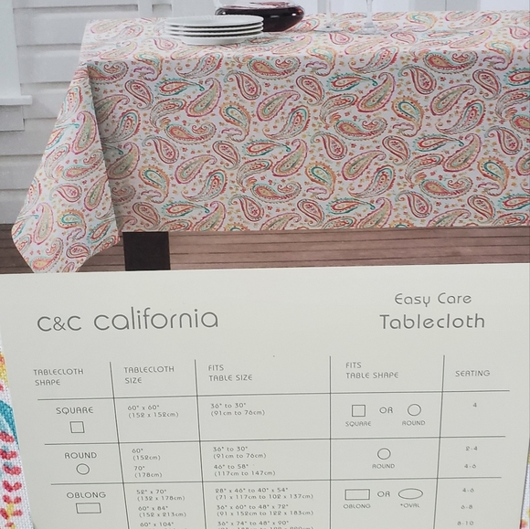 C&C California Design Indoor/Outdoor Easy Care Tablecloth 60 x 84 Paisley Design - Picture 3 of 5